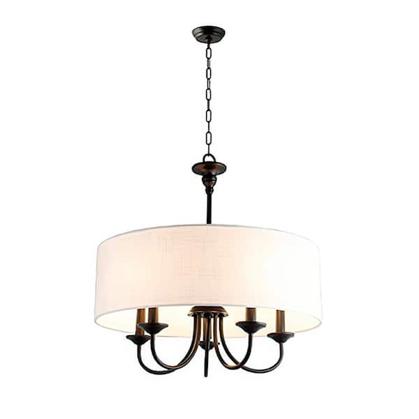5-Light Black Candlestick Chandelier with White Linen Shade LZ2135 ...