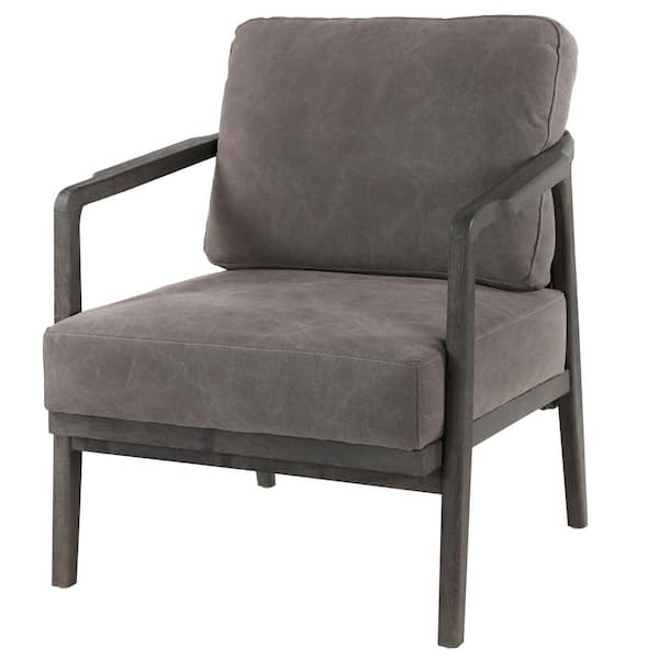 Litton Lane Gray Oak and Canvas Upholstered Arm Chair