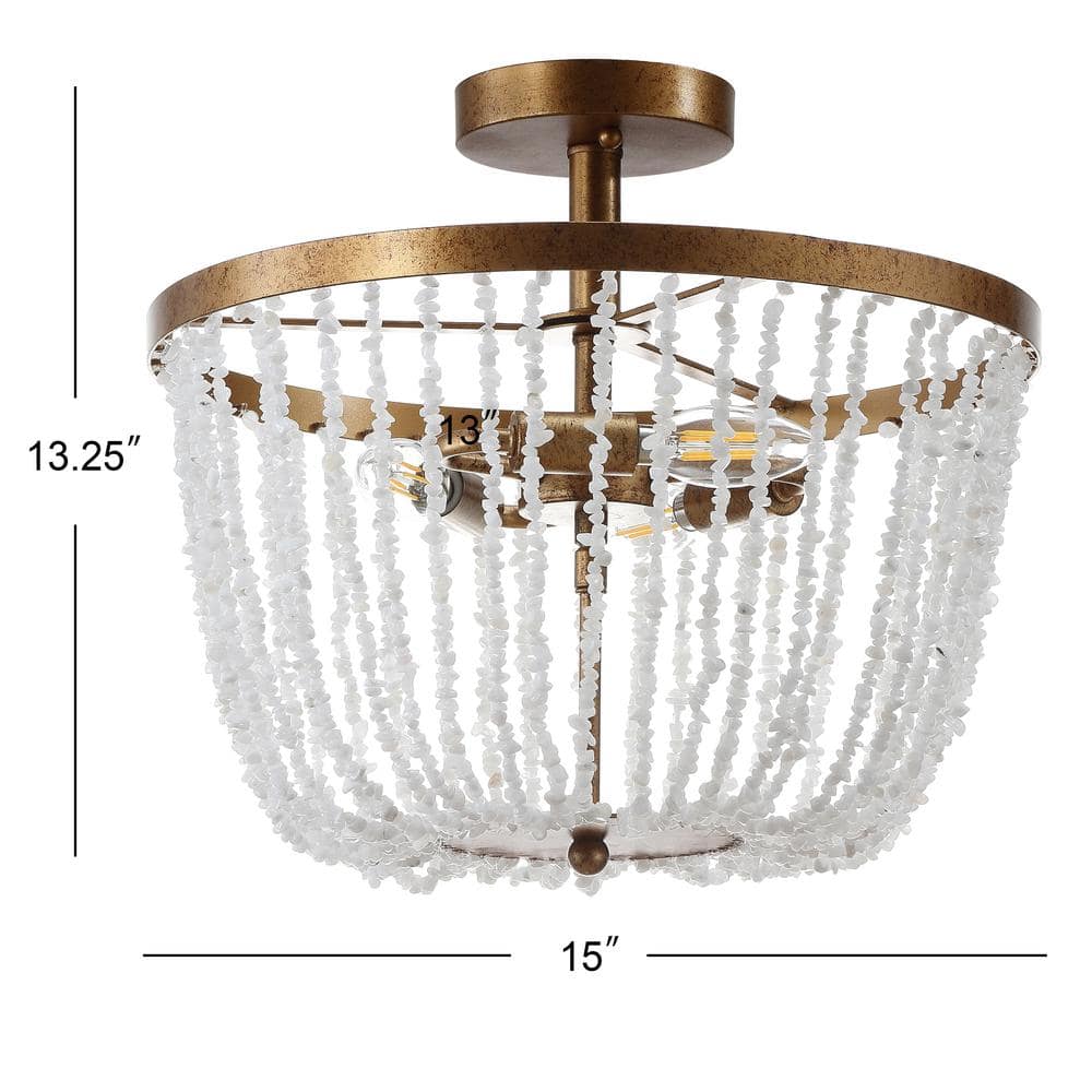 Antique Gold 15" Glass LED Flush Mount Chandelier
