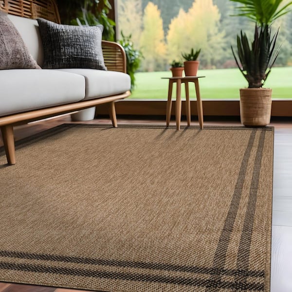 Haven 9 ft. x 12 ft. Natural Border Striped Washable Easy Jute Modern Indoor Outdoor Area Rug