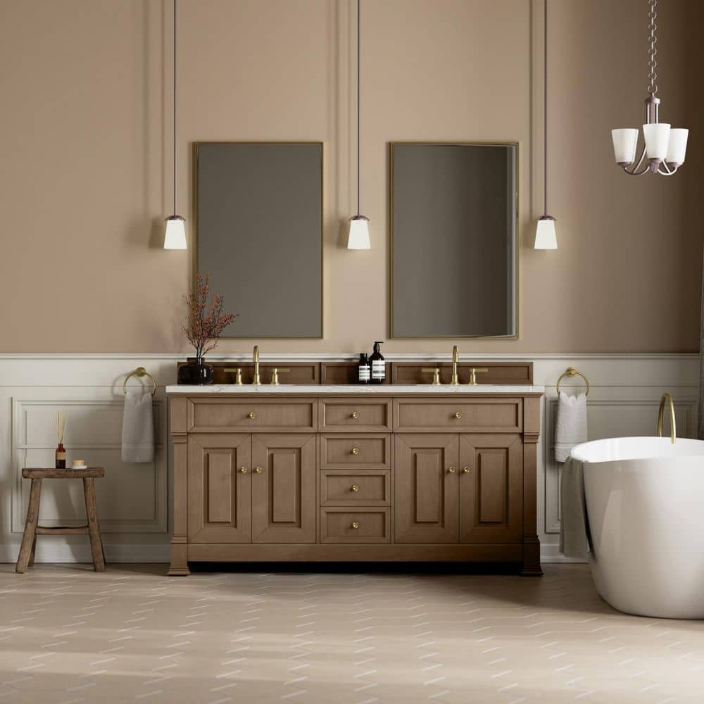 Brookfield 72.0 in. Double Bath Vanity in Pecan with Victorian Silver Wireless Charging Silestone Quartz Top price history on PriceWatchPro