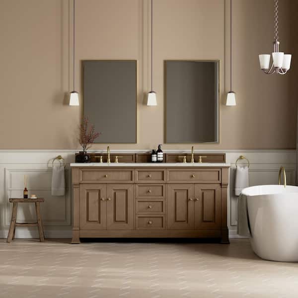 Brookfield 72.0 in. Double Bath Vanity in Pecan with Victorian Silver Wireless Charging Silestone Quartz Top