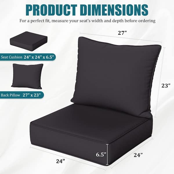 24 x 24 x 6.5 in. Outdoor Waterproof Deep Seat Cushion with Removable Cover for Sofa, Chair, Sectionals Grey