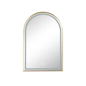 39 in. W x 26 in. H Large Half Oval Steel Framed Dimmable Wall Bathroom Vanity Mirror in Brushed Gold