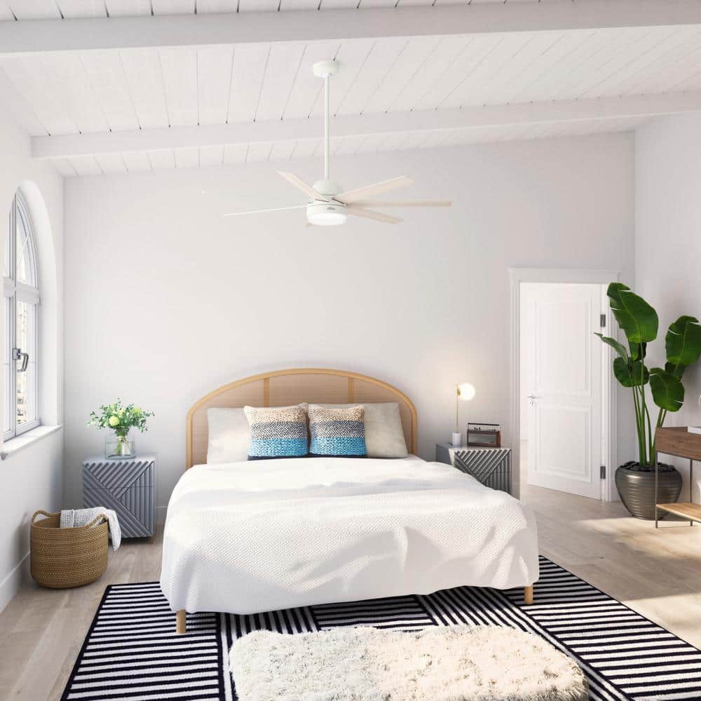 60" Matte White Smart Ceiling Fan with LED Light and Remote