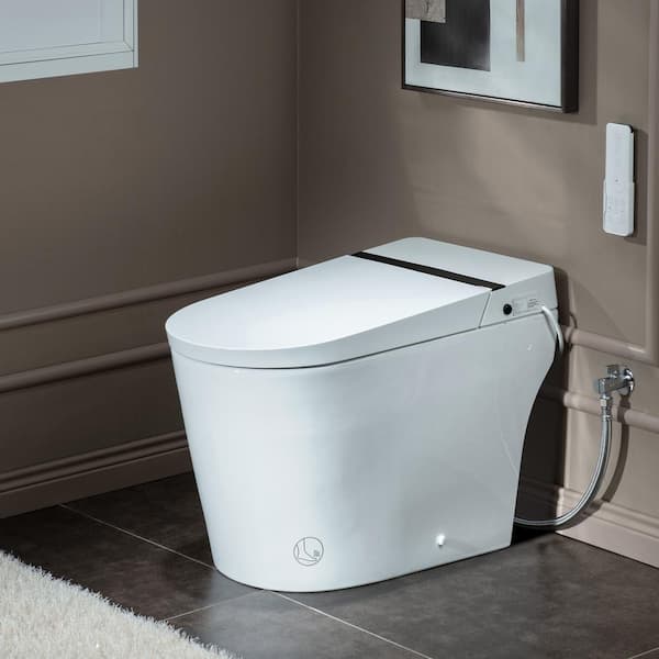 Nutley Dual Flush Elongated Smart Bidet Toilet 1.28 GPF in White with Auto Open, Auto Close and Foot Sensor Function