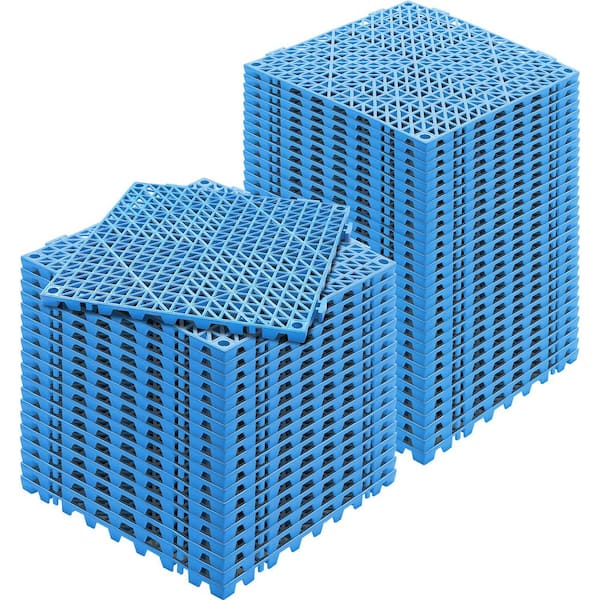 Interlocking Drainage Mat Floor Tiles PVC Modular Gym Flooring Tiles 12 x 12 x 0.6 in. (Blue 50 Pcs,50 sq ft)