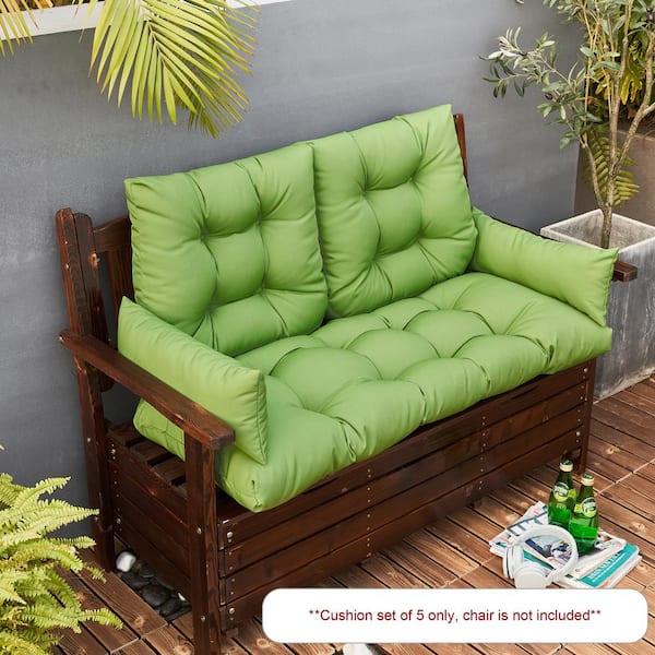 BLISSWALK 5-Pieces Outdoor Bench Replacement Invisible Green Cushion with 2 Lumber Pillows by for Patio Furniture