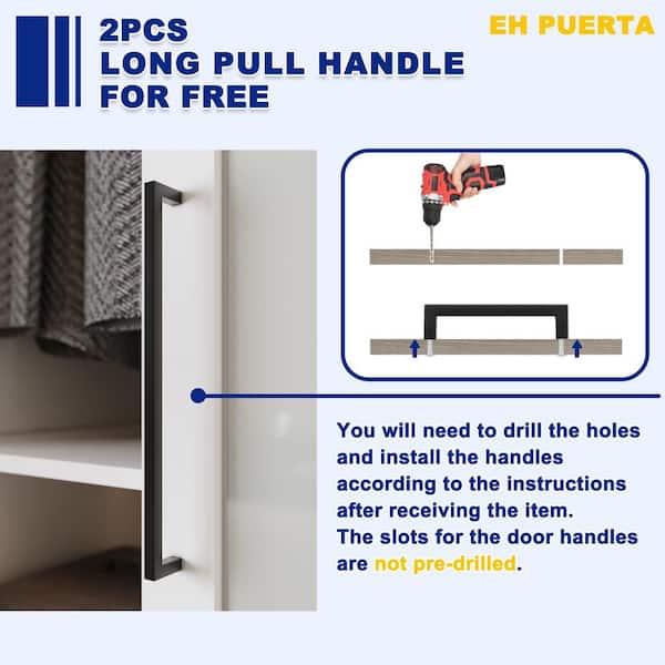 144 in. x 96 in. Paneled 1-Lite Blank Pattern White Primed MDF Sliding Door with Hardware and Black Handles