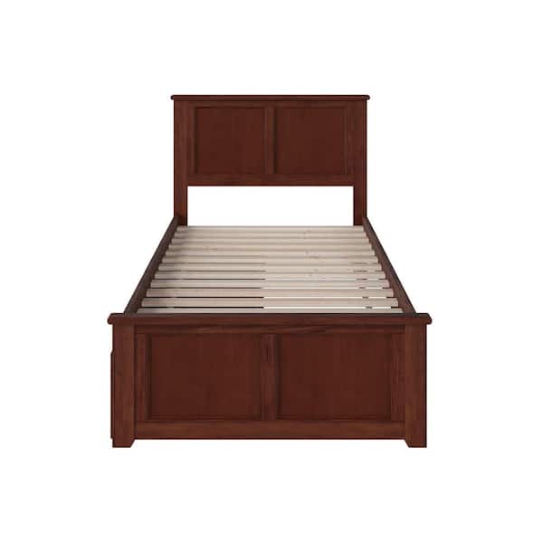 AFI Madison Walnut Twin XL Solid Wood Storage Platform Bed with Matching Foot Board and 2 Bed Drawers
