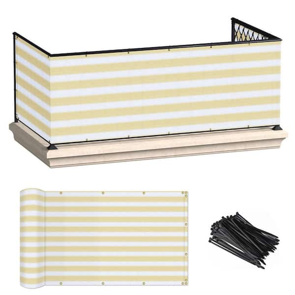 3 ft. x 25 ft. Plastic Multi-Colored Balcony Privacy Fence Screen for Decorative, Privacy, Garden, Pool, Beige and White