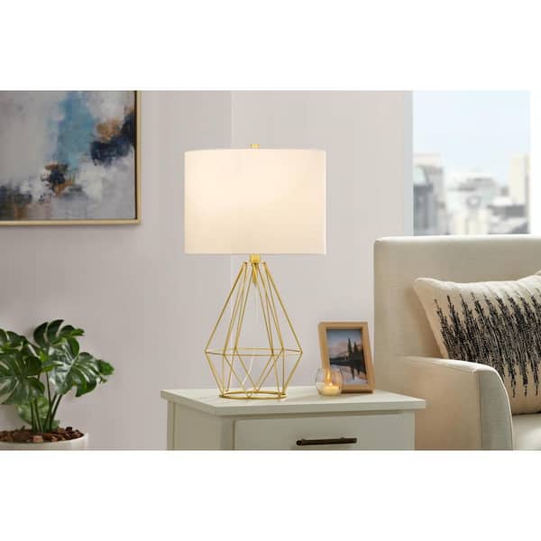 Hampton Bay Winfield 23 in. 1-Light Gold Indoor Geometric Metal Table Lamp with Fabric Lamp Shade