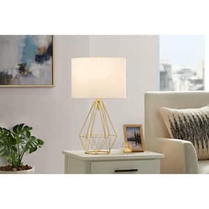 Winfield 23 in. 1-Light Gold Indoor Geometric Metal Table Lamp with Fabric Lamp Shade