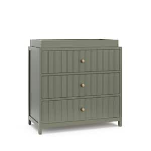 Teddi Olive 3 Drawer Dresser 35.51 in. Wide with Changing Topper