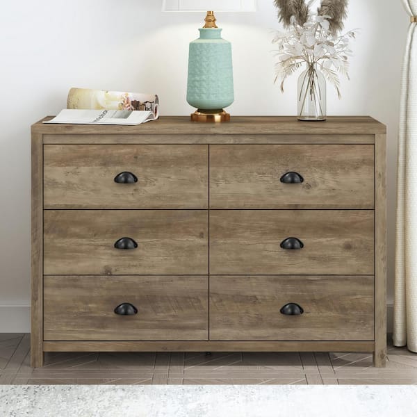 GALANO Cinzia Knotty Oak 6-Drawer 46.6 in. Wide Teen Dresser (Sturdy, Effortless Assembly with Interlocking Drawers)