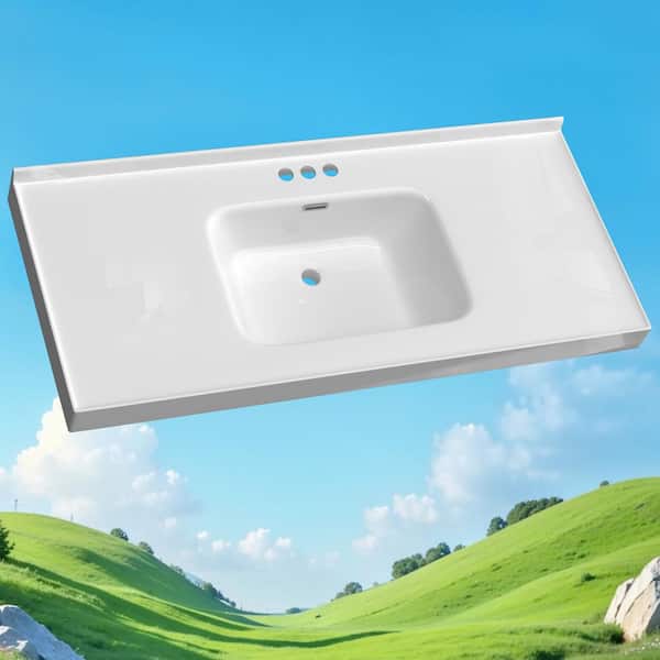 Ebo 49 in. Wx 22 in. D Solid Surface White Rectangular Single Sink Vanity Top w/ Backsplash & Basin Bathroom Countertop