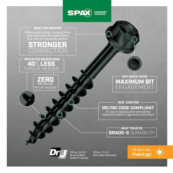 EASTPUK #14 x 6 Inch Wood Screws, 20-Pack Hex Head Lag Screw, Black Coating Carbon Steel Deck Screws for Timber, Log, and Landscape Wood Applications