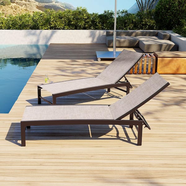 Crestlive Products Beige 2-Piece Aluminum Adjustable Outdoor Chaise Lounge