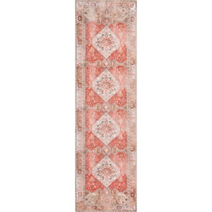 Dianna Machine Washable Rust 2 ft. x 8 ft. Distressed Persian Cotton Area Rug