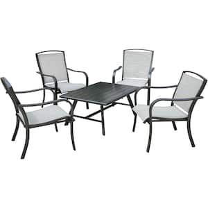 Foxhill Aluminum 5-Piece Commercial Sling Patio Conversation Set with Sunbrella Lounge Chairs and a Slat-Top Table