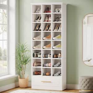 70.86 in. H x 25.6 in. W White 24-Pairs Tall Shoe Storage Cabinet with Drawer, 9-Tier Shoe Rack for Entryway