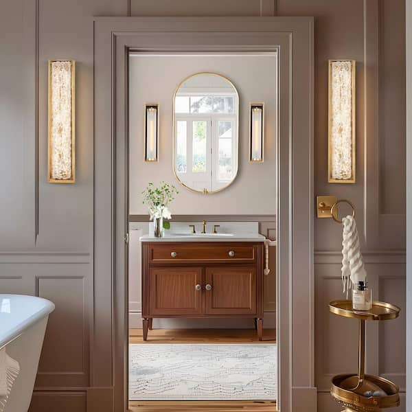 Modern 1-Light 20 in. H Plated Brass Integrated LED Wall Sconce, Vintage Rectangular Resin Shade Wall Light for Foyer