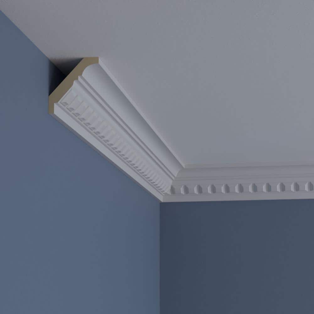 Primed White Geometric Crown Moulding Sample, 12" Length