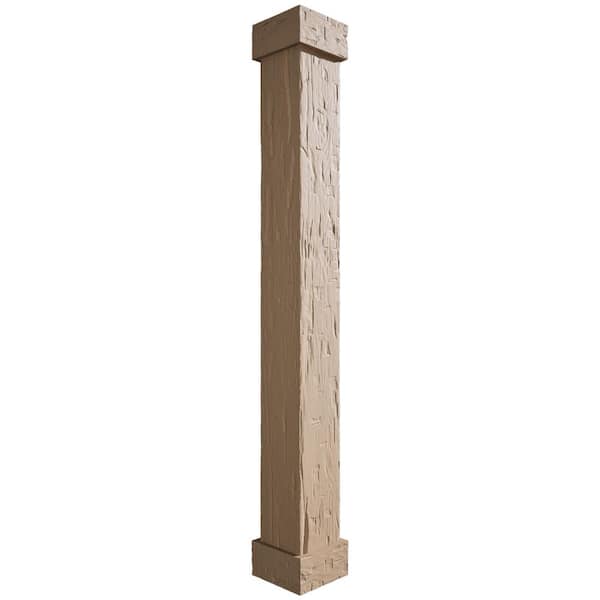 Ekena Millwork 8 in. x 4 ft. Hand Hewn Endurathane Faux Wood Non-Tapered Square Column Wrap w/ Standard Capital & Base