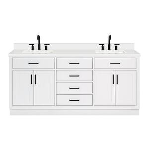 Hepburn 73 in. W x 22 in. D x 36 in. H Bath Vanity in White with Pure Quartz Vanity Top with White Basin
