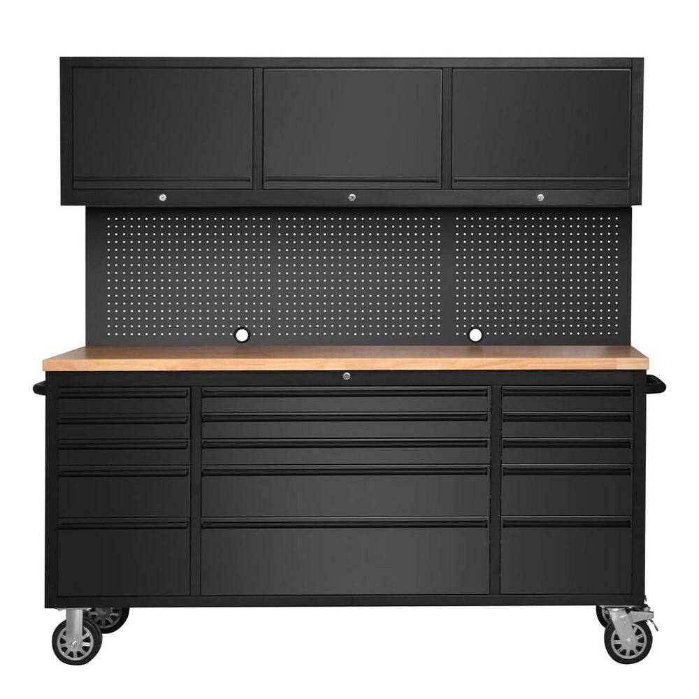 72 in. W x 18 in. D Heavy Duty 15-Drawer Mobile Workbench Tool Chest with Top Cabinets, Pegboard and Wheels, Black price history on PriceWatchPro