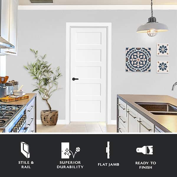 28 in. x 80 in. 5-Panel Shaker White Primed Right Hand Solid Core Wood Single Prehung Interior Door with Bronze Hinges