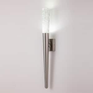 1-Light 30 in. H Nickel Stainless Steel Wall Torch Light Sconce with Bubble Crystal