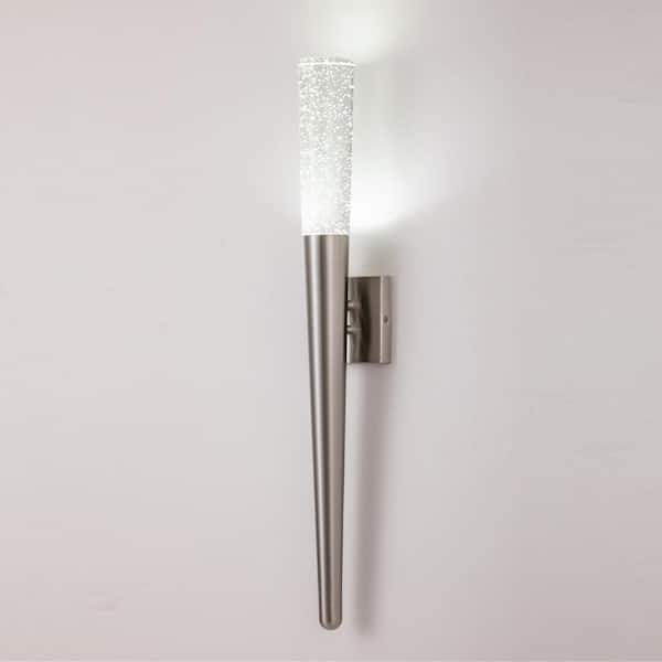 Laplusbelle 1-Light 30 in. H Nickel Stainless Steel Wall Torch Light Sconce with Bubble Crystal