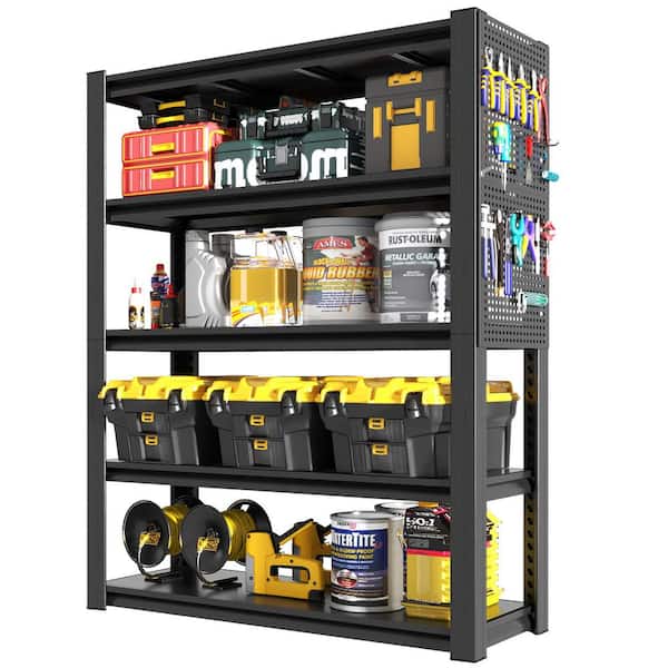 5-Tiers Metal Heavy Duty Garage Storage Shelving Unit in Black with 2 PCS Pegboards (47.2 in. W x 78 in. H x 18 in. D)