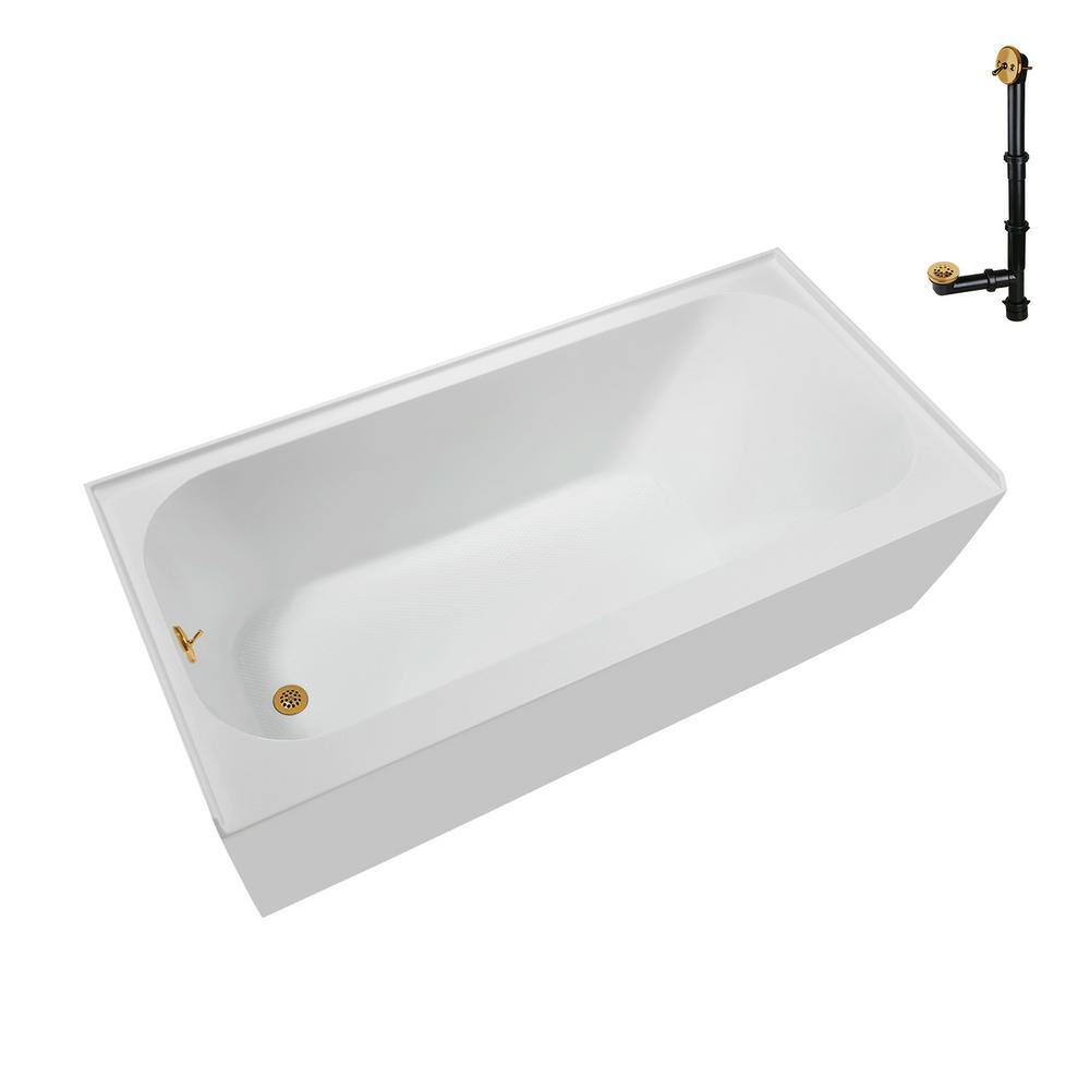 Glossy White Acrylic Alcove Bathtub with Brushed Gold Trim
