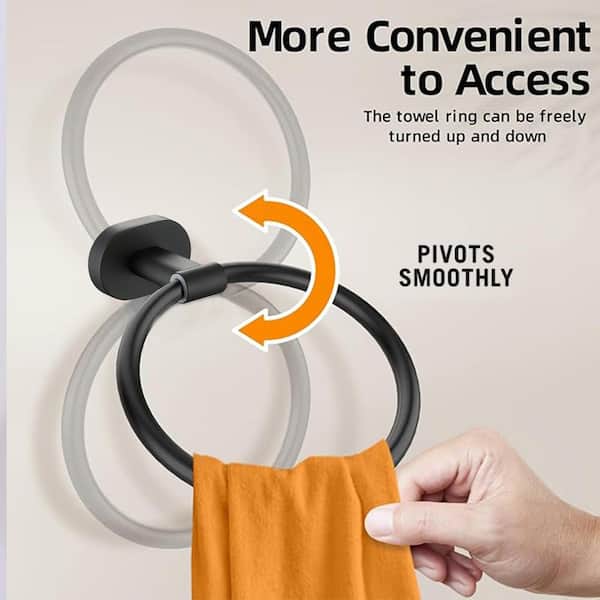 Bath Wall Mounted Towel Ring Hand Towel Holder in Stainless Steel Matte Black
