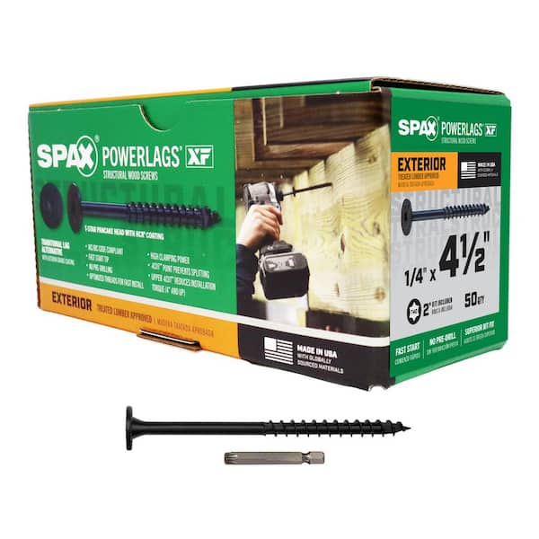 1/4 in. x 4-1/2 in. Black Powerlags XF Exterior T40 T-Star Pancake Head Structural Wood Lag Screws (50 -Piece)