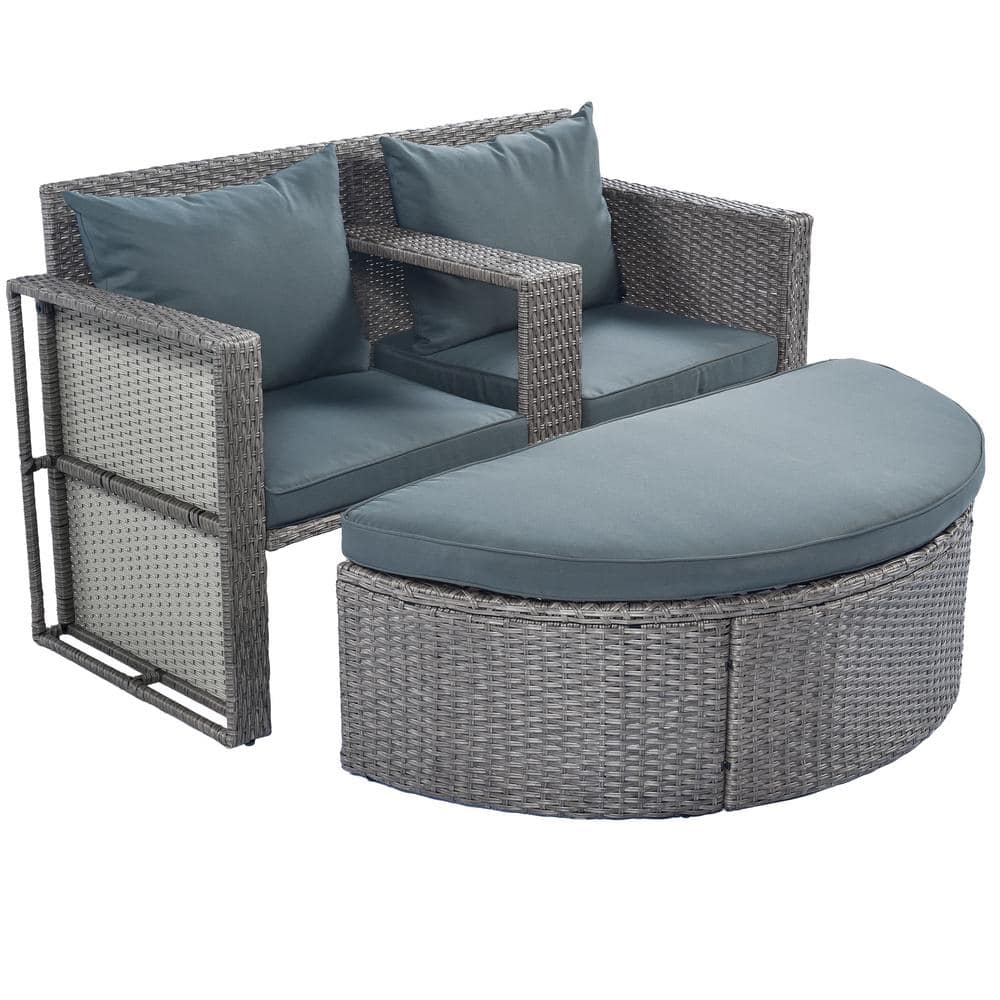 2-Piece PE Wicker Patio Conversation Set with Half-moon Sectional Gray Cush