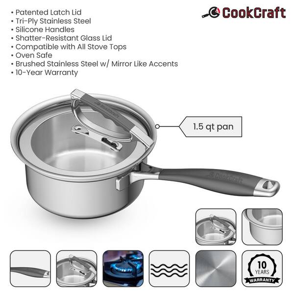 CookCraft 3 QT Sauce Pan with Glass Latch Lid –