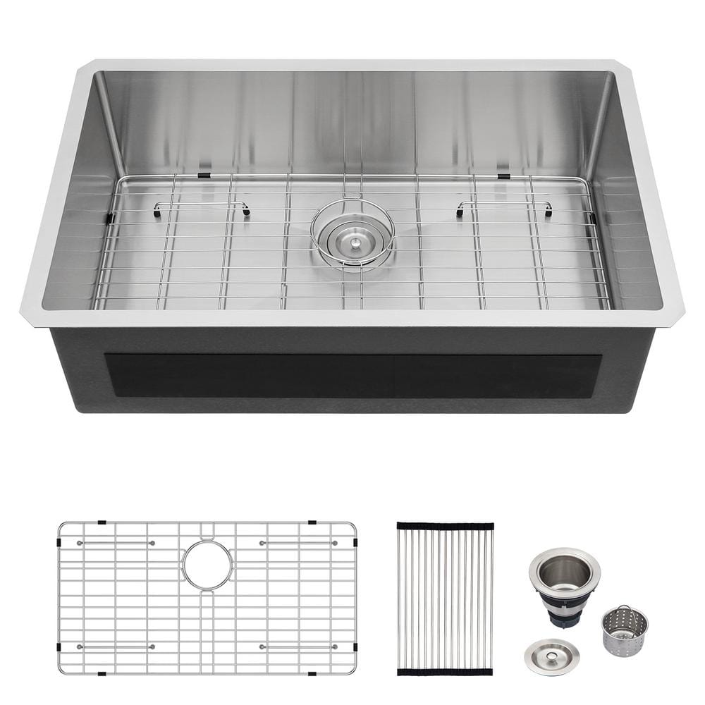 Logmey 32 in. x 19 in. Undermount Single Bowl 16-Gauge Stainless Steel ...