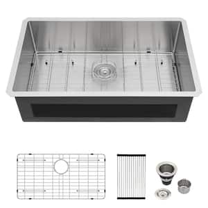 32 in. x 19 in. Undermount Single Bowl 16-Gauge Stainless Steel Kitchen Sink with Strainer and Bottom Grid