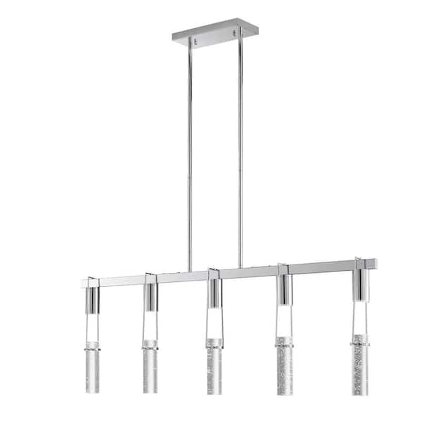 Finesse Decor Harmony 5 Light Chrome Crystal Rectangular Chandelier for Living Room with Bulbs included