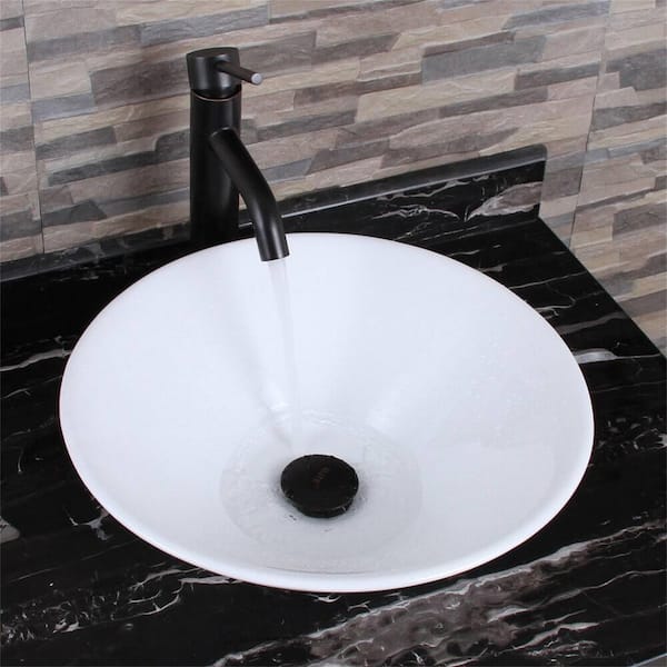 FUNKOL Modern Style Ceramic Countertop Art Wash Basin Vessel Sink in White