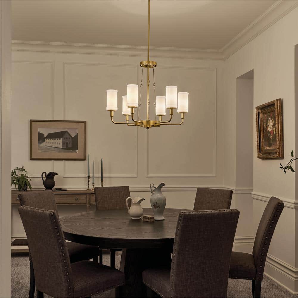 Vetivene Natural Brass 6-Light Chandelier with Opal Glass Shades