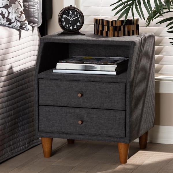 Baxton Studio Claverie 2-Drawer Charcoal Nightstand