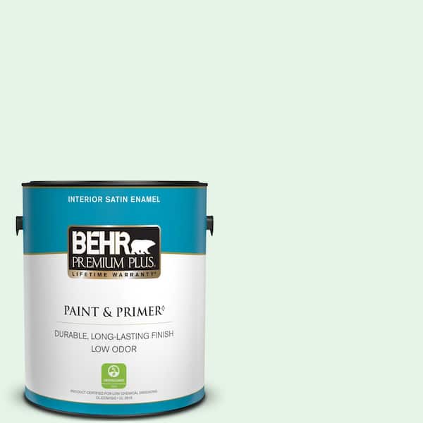 BEHR PREMIUM PLUS 1 gal. #470C-1 Mint Fizz Satin Enamel Low Odor Interior Paint & Primer