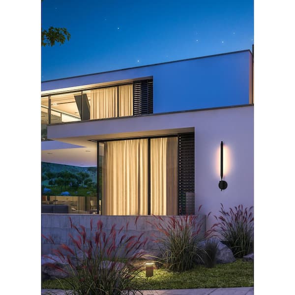28 in. Black Outdoor Hardwired Wall Sconce with Integrated LED