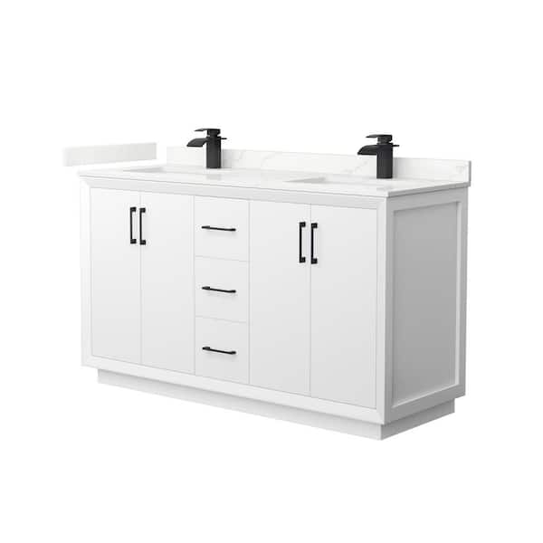 Wyndham Collection Strada 60 in. W x 22 in. D x 35 in. H Double Bath Vanity in White with Giotto Quartz Top