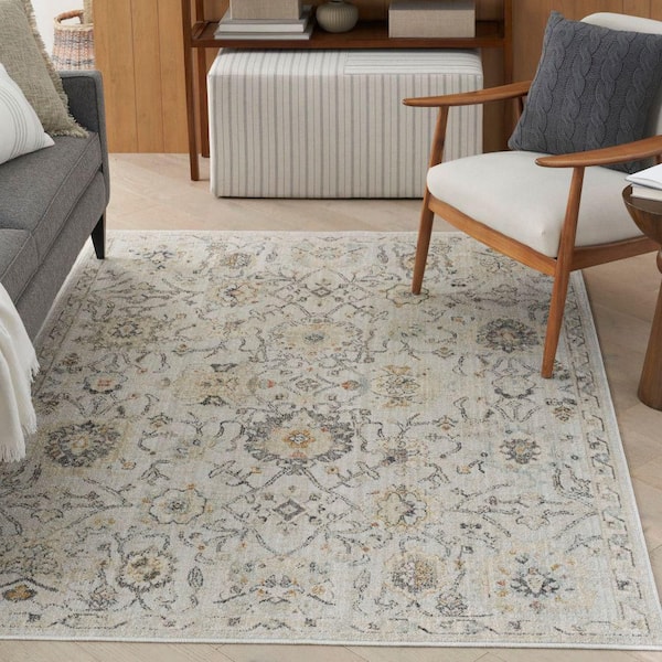 Oushak Home Grey 6 ft. x 7 ft. Floral Traditional Area Rug
