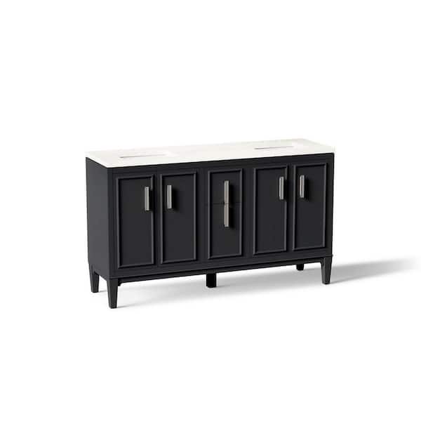 Southerk 61in. Double Sink Freestanding Slate Grey Bath Vanity with White Quartz Top Assembled